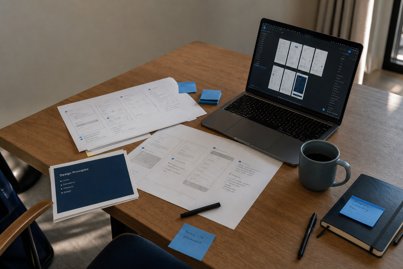 Design and engineering craft materials on a studio desk